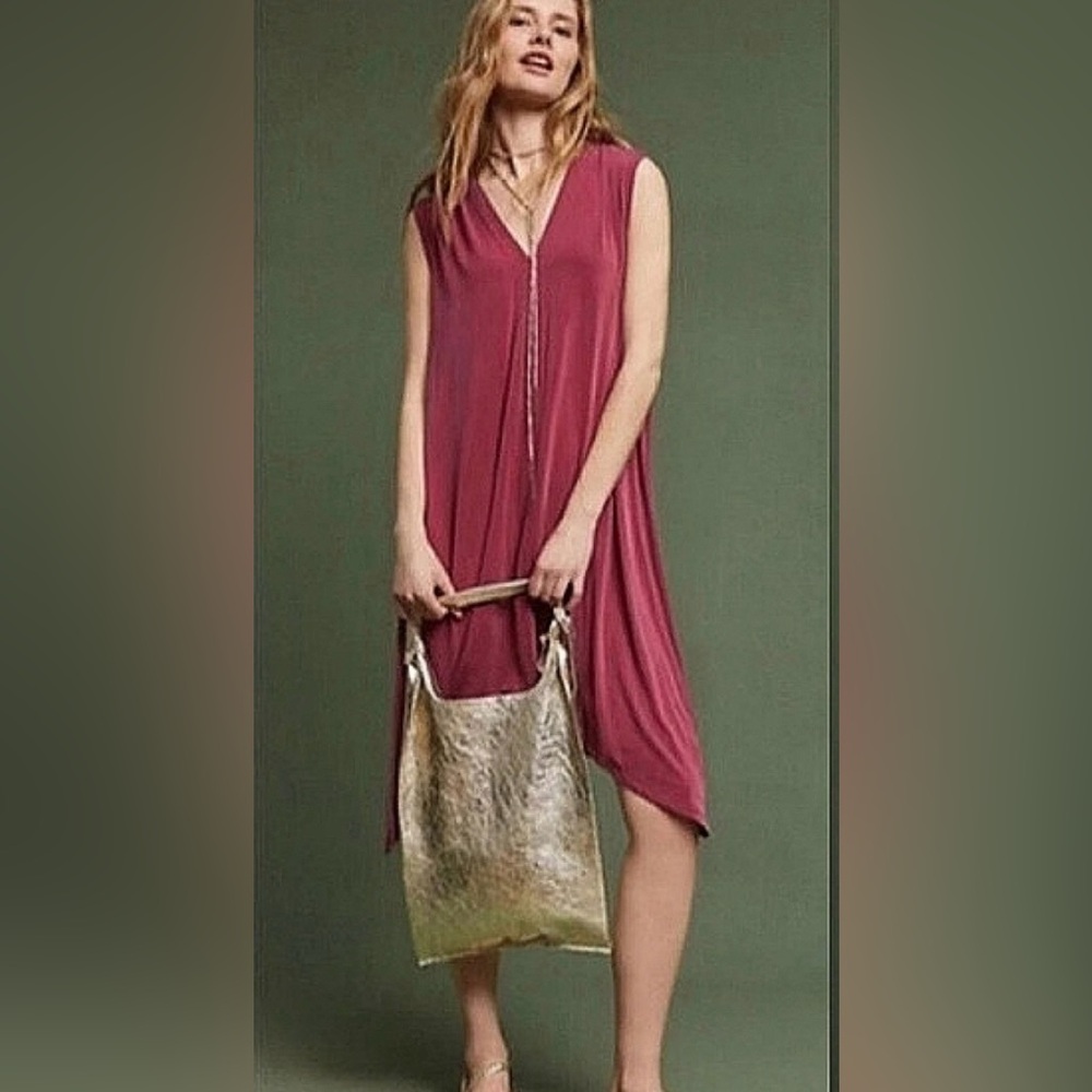 Eri + Ali Anthropologie Brielle Tunic Midi Sleeveless Wine Fuchsia Size S NWT